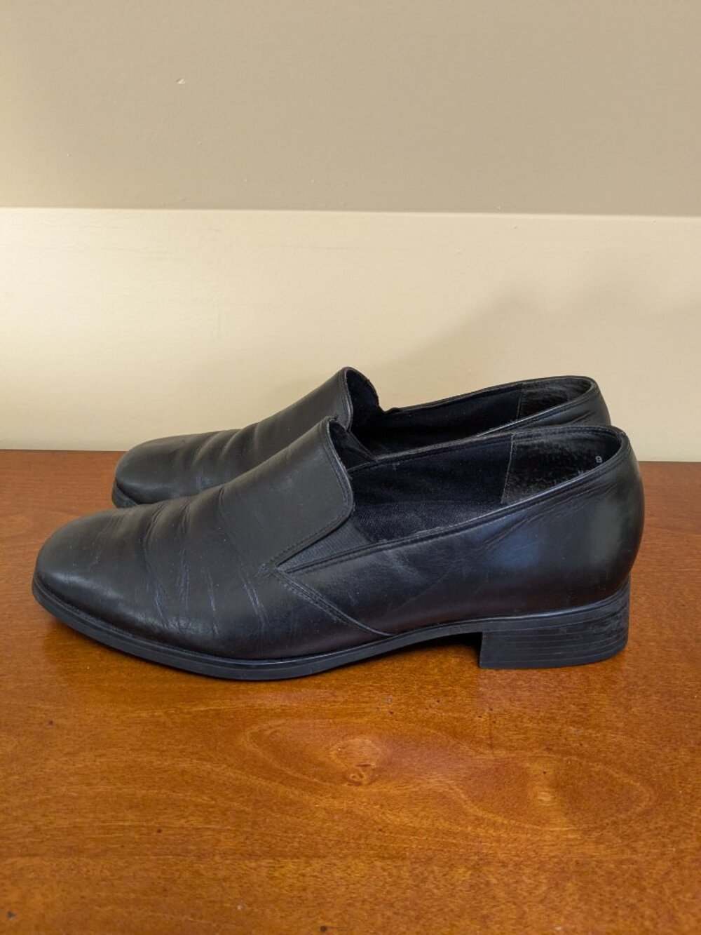 Munro Black Leather Loafers 9 Wide Women Block Heel Comfort Slip On Career Shoes